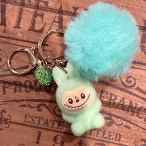 Fluffy Green Monster Keychain Toy